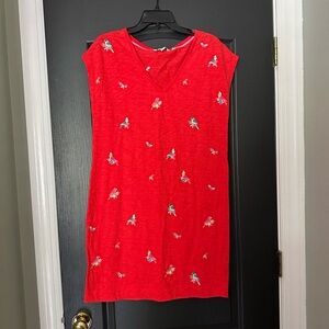 Boden Red Cap Sleeve Dress with Embroidery | Size 8